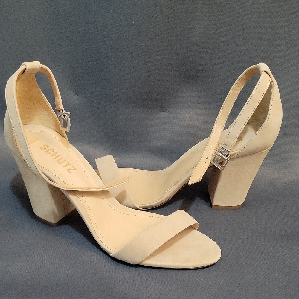 SCHUTZ Cream Block Heel Sandals